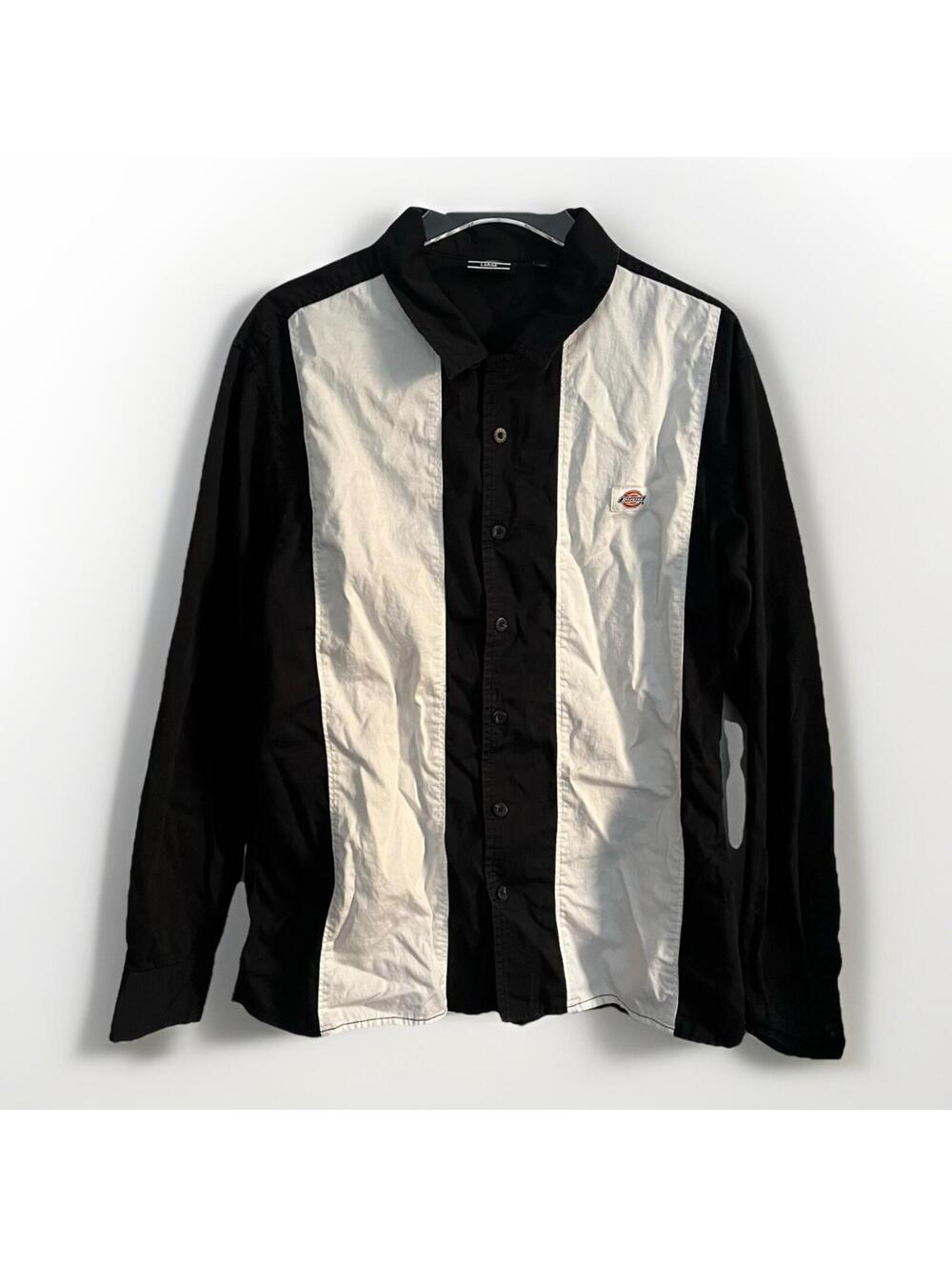 Dickies Bowling Shirt Large L Black White Colorblock Rockabilly Button Up⁠ Long